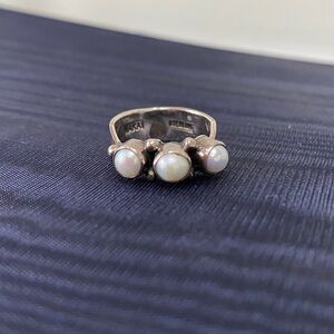 Vintage Native American Designer Nakai 925 Sterling Silver Three Pearl Ring